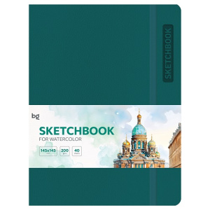 Скетчбук для акварели 40л А5 BG Bright. Teal кожзам на резинке 200г/м2