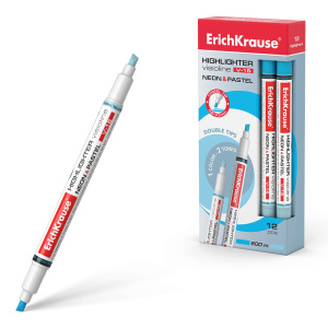 Маркер текстовыделитель двусторонний ErichKrause Visioline V-16 голубой Neon+Pastel 