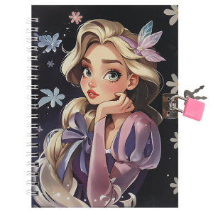 Блокнот 13x18 см 48л клетка Девочка в цветах на спирали с замком 