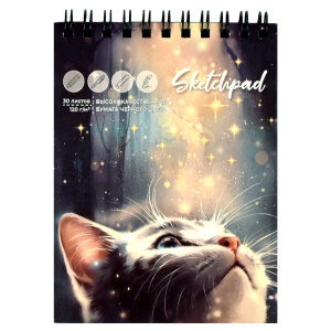 Скетчбук А6 30л  чёрный офсет 120 г/м² Лучезарный кот