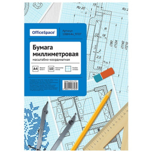 Бумага миллиметровая А4 10л в папке голубая OfficeSpace