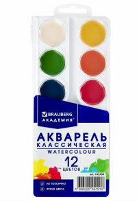 Краски акварельные 12цв BRAUBERG АКАДЕМИЯ КЛАССИЧЕСКАЯ