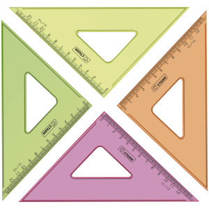 Треугольник 45°, 12см СТАММ, пластиковый, прозрачный, неоновые цвета, ассорти