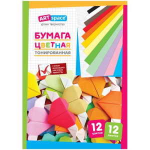 Цветная бумага тонированная А4 12л 12цв ArtSpace в папке
