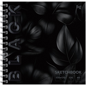 Скетчбук 40л 170х170 BG Black. Leaves