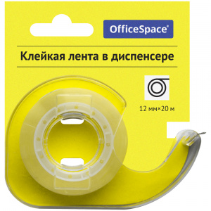 Скотч 12ммх20м OfficeSpace прозрачная в пластиковом диспенсере 