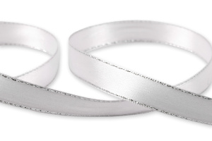 Лента атласная 12мм двухсторонняя с металл нитью 33 м ± 2м №001 белый/серебро Gamma