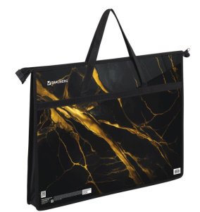 Папка А3 пластик для рисунков и чертежей с ручками BRAUBERG Black&gold marble