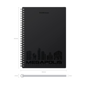 Тетрадь А5 80л клетка ErichKrause MEGAPOLIS черный с пластиковой обложкой на спирали