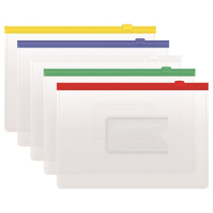 Папка на молнии ZIP Стамм А5 120мкр прозрачная карман ассорти