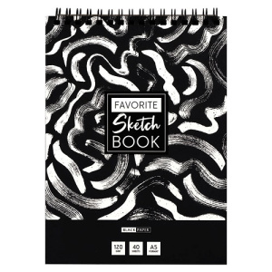 Скетчбук 40л А5 ArtSpace Black line. Strokes на спирали черный блок 120г/м2