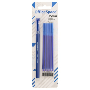 Ручка гелевая стираемая 0,5мм OfficeSpace Smart синяя 5 сменных стерженей