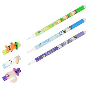 Ручка гелевая стираемая 0,5 мм MESHU Skate party синяя ассорти