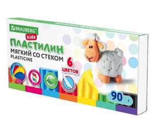 Пластилин 6цв мягкий восковой BRAUBERG KIDS 90гр со стеком