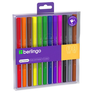 Фломастеры двусторонние для скетчинга Brush&Fineliner 12цв кисть+линер