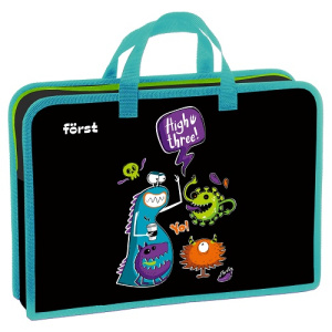 Папка для трудов А4 Först Monster party 340х245х75мм пластик на молнии