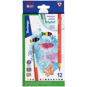 Карандаши акварельные 12 цв + кисть Berlingo SuperSoft. Рыбки