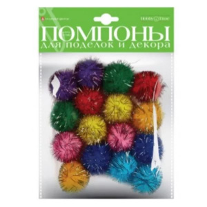 Помпоны блестящие 30мм 16шт 8 цветов