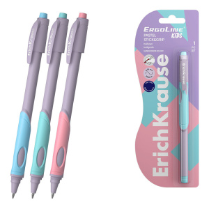 Ручка шариковая 0,5мм синие чернила ErichKrause ErgoLine Kids Stick&Grip Pastel  