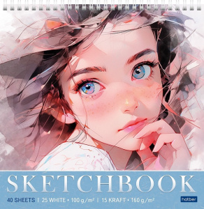 Скетчбук  240х240мм 40л  Нежная (15л. крафт 160г +25л белый офсет 100г)