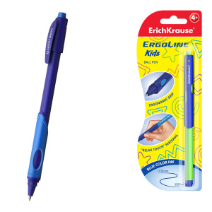 Ручка шариковая 0,7 мм ErichKrause ErgoLine Kids Stick&Grip Neon Super в блистере 