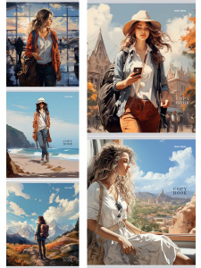 Тетрадь А5 48л клетка Девушки-путешественницы