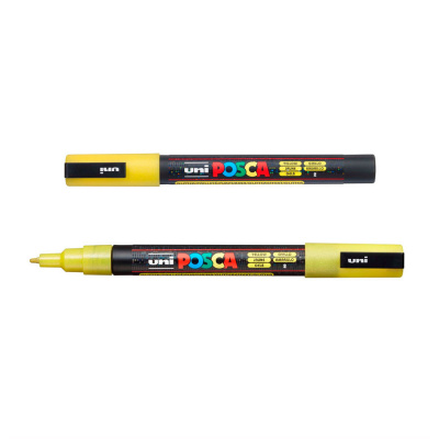 marker-posca-pc-3ml-zhyoltyj-s-blyostkami-09-13-mm-pulevidnyj-nakonechnik